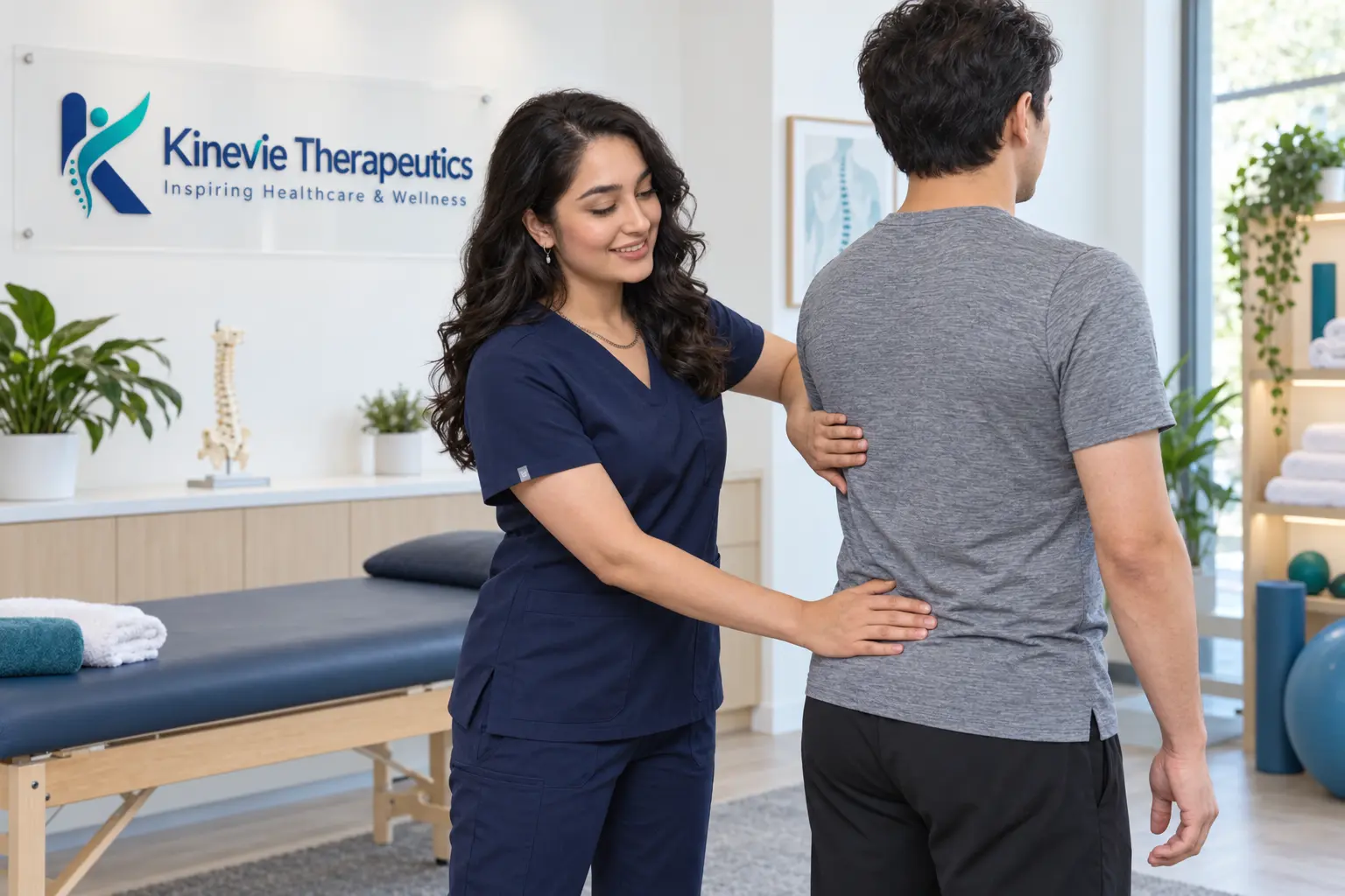 Salma completing a posture and lower-back mobility assessment